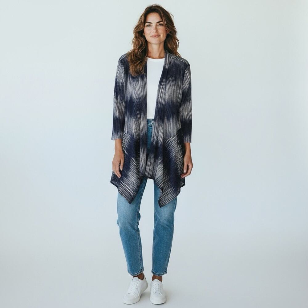 Chicos Cardigan Sweater Womens Plus 3 US XL Open Jersey Slinky Knit Stretch